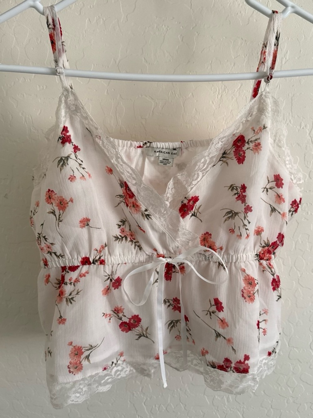 American Eagle Outfitters White Floral Lace Trim Cami Top